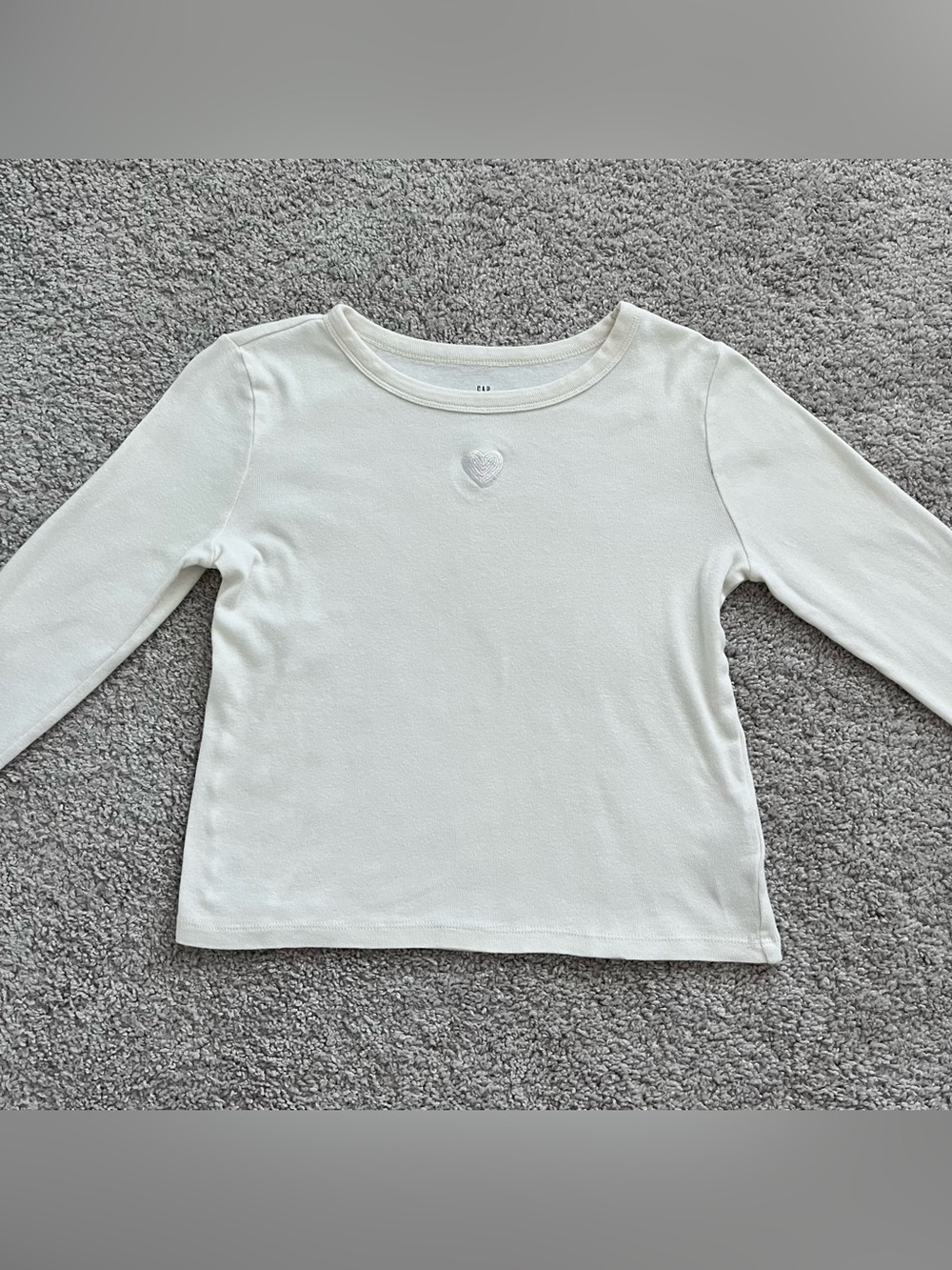 GAP Cotton Cream Long-Sleeve Shirt with Small Heart Accent